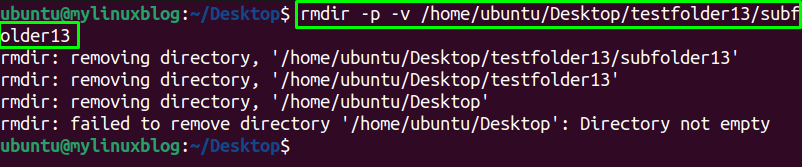 remove empty directory & parent directory in linux