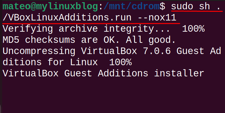 Run virtualbox additions script