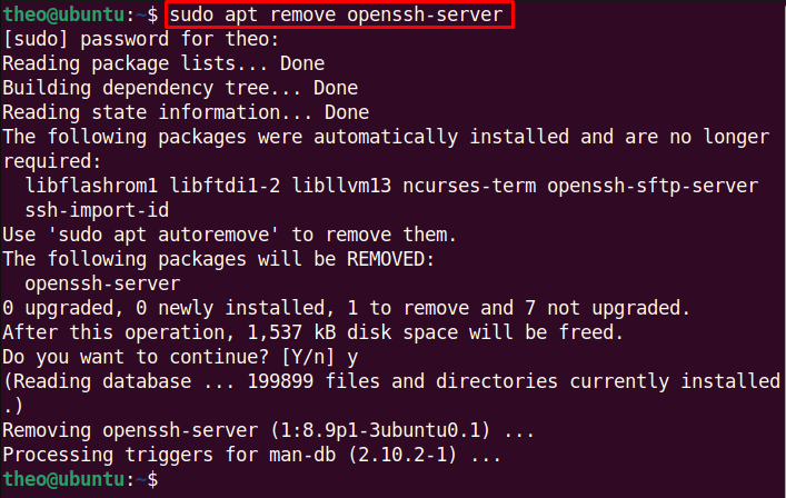 Remove SSH server in Ubuntu