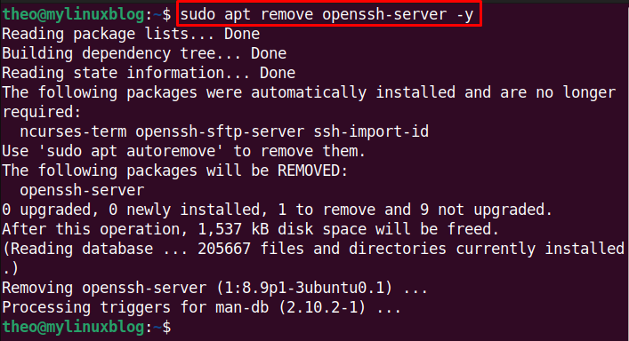 Uninstall SSH server