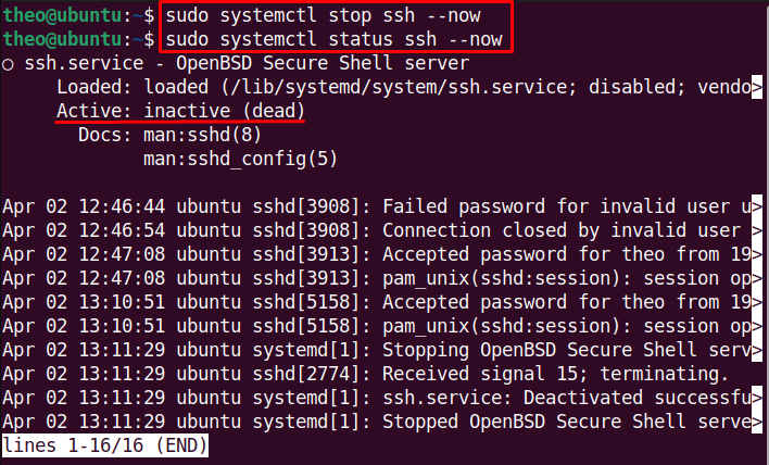 Stop SSH service